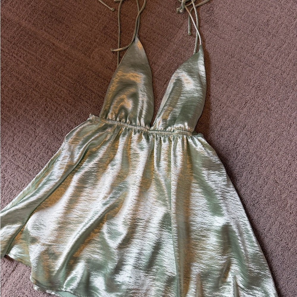 Lucy in the Sky Metallic Mint Halter Mini Dress